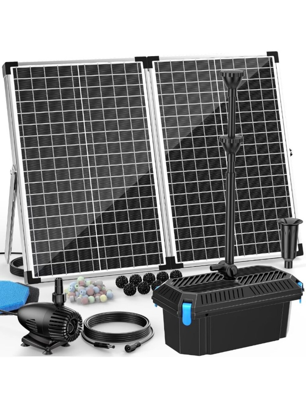 Antfraer 70W Solar Pond Pump with Filter Kit, 27FT Cord Foldable Monocrystalline